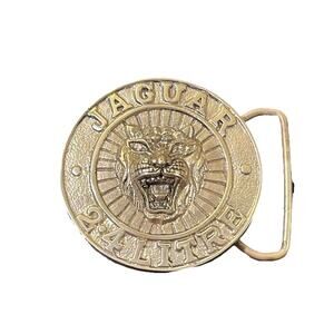 Vintage Belt Buckle JAGUAR 2.4 Litre Solid Brass 70s Taiwan